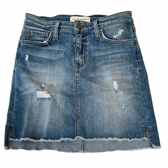 Flying Monkey Denim Skirt with Frayed Hem Size Waist 25 / 0 - Picture 1 of 13